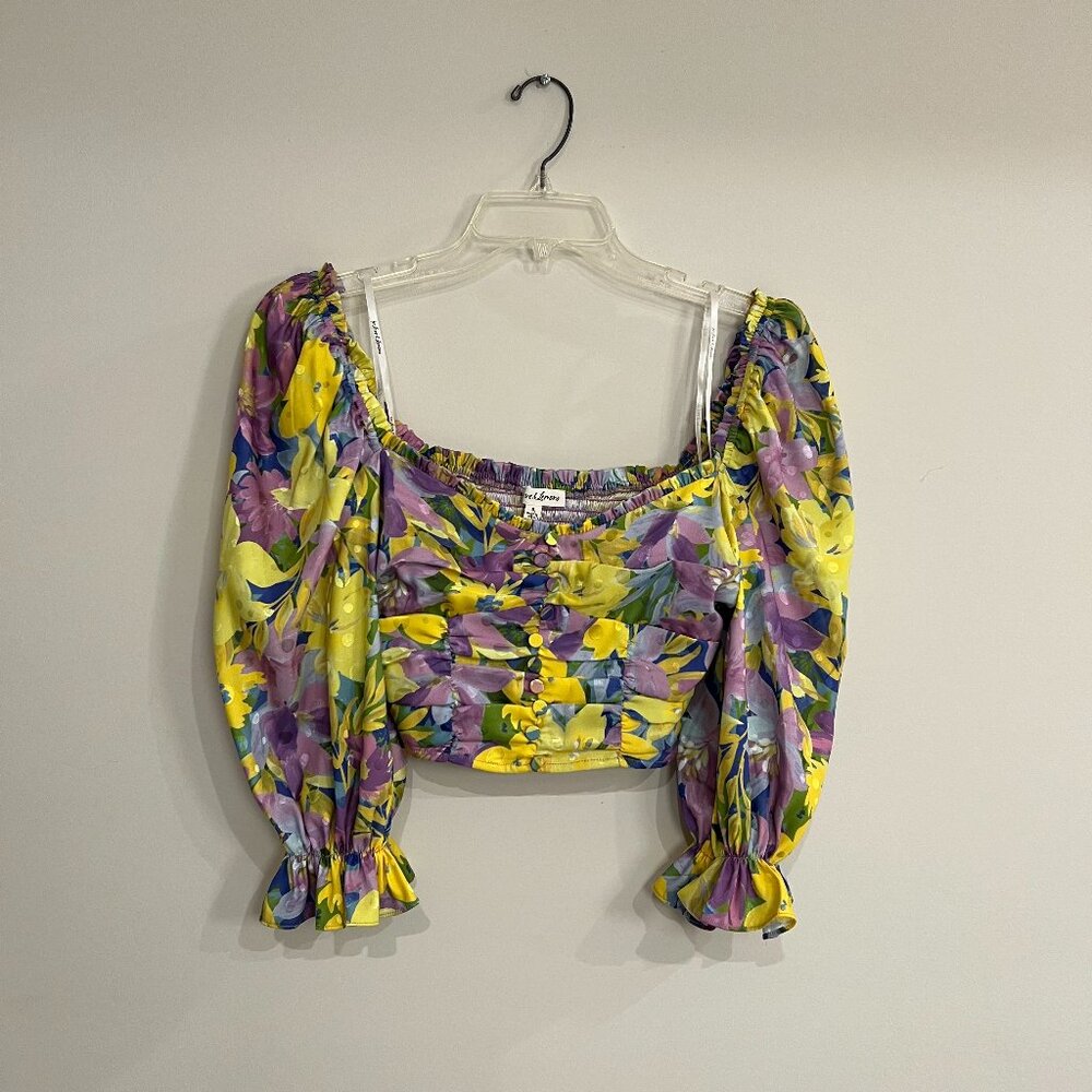 For Love & Lemons Cassia Crop Top | Lemon Yellow & Purple Floral